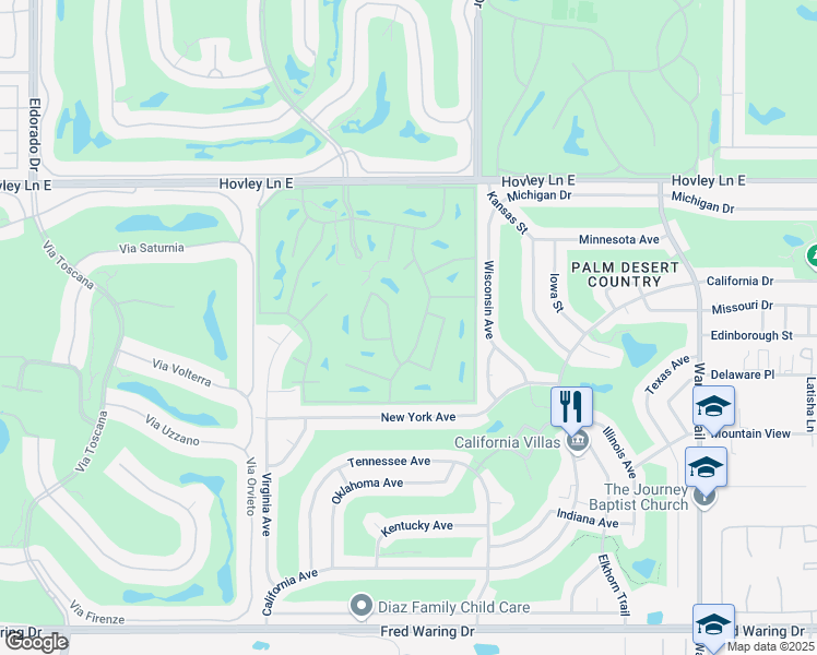 map of restaurants, bars, coffee shops, grocery stores, and more near 42747 Adalin Way in Palm Desert