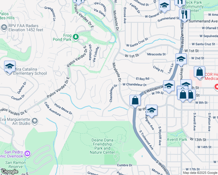 map of restaurants, bars, coffee shops, grocery stores, and more near 2108 Daladier Drive in Rancho Palos Verdes