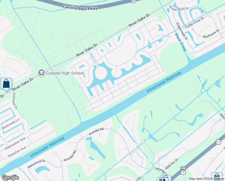 map of restaurants, bars, coffee shops, grocery stores, and more near 817 Crystal Water Way in Myrtle Beach