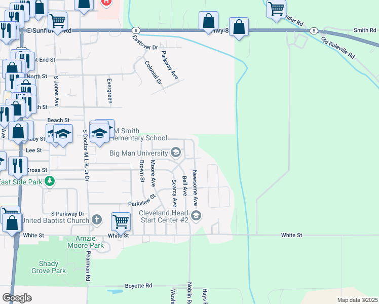 map of restaurants, bars, coffee shops, grocery stores, and more near 1300 East Cross Street in Cleveland