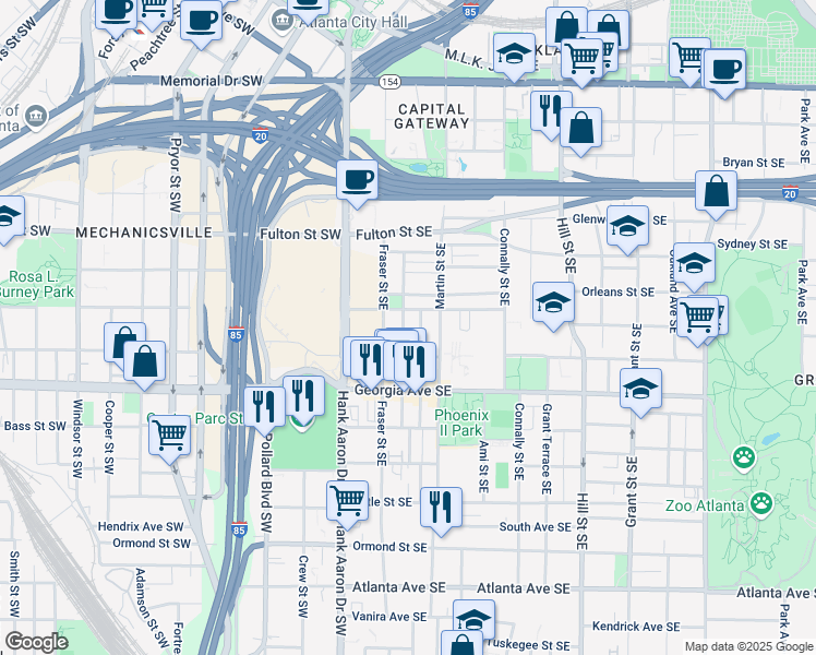 map of restaurants, bars, coffee shops, grocery stores, and more near 59 Crumley Street Southeast in Atlanta