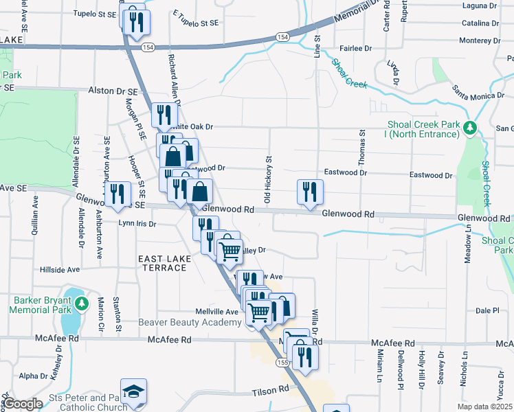map of restaurants, bars, coffee shops, grocery stores, and more near 3280 Glenwood Road in Decatur