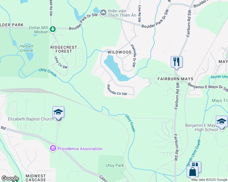 map of restaurants, bars, coffee shops, grocery stores, and more near 792 Plainville Circle Southwest in Atlanta