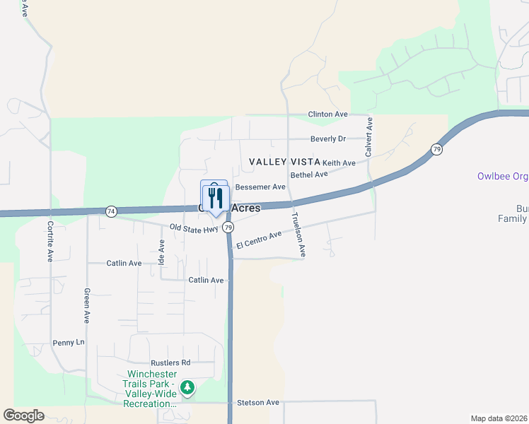 map of restaurants, bars, coffee shops, grocery stores, and more near California 74 in Hemet