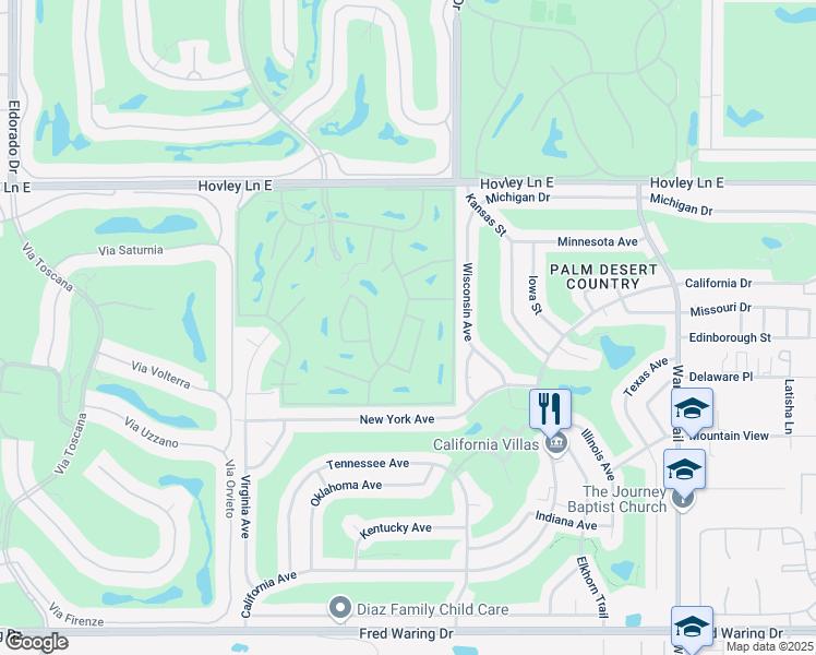 map of restaurants, bars, coffee shops, grocery stores, and more near 42610 Liolios Drive in Palm Desert
