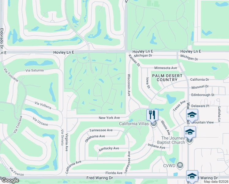 map of restaurants, bars, coffee shops, grocery stores, and more near 42635 Adalin Way in Palm Desert