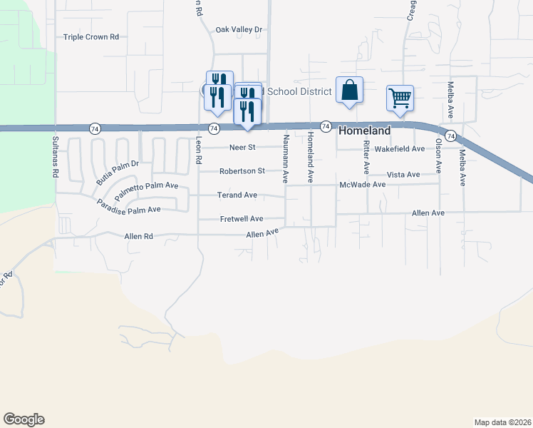 map of restaurants, bars, coffee shops, grocery stores, and more near 31240 Fretwell Avenue in Homeland