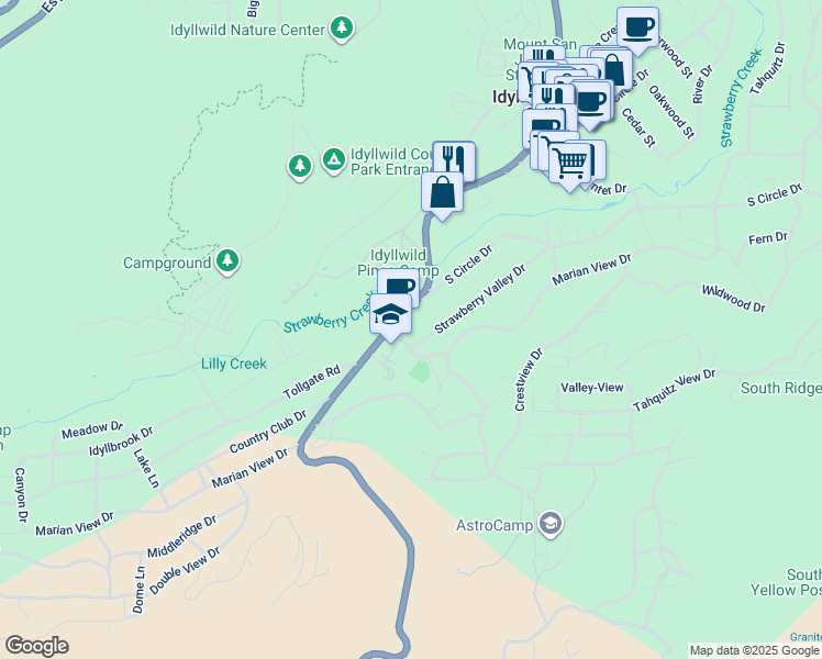 map of restaurants, bars, coffee shops, grocery stores, and more near 26540 California 243 in Idyllwild-Pine Cove