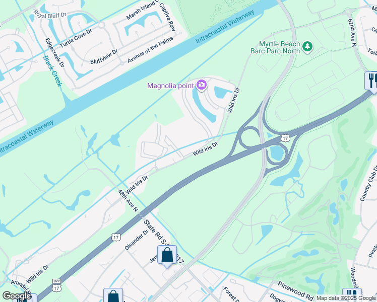 map of restaurants, bars, coffee shops, grocery stores, and more near 4885 Luster Leaf Circle in Myrtle Beach