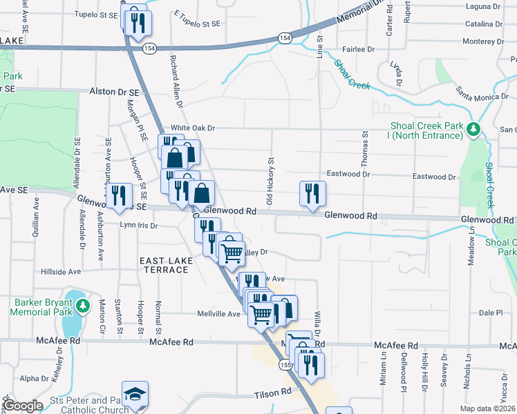 map of restaurants, bars, coffee shops, grocery stores, and more near 3280 Glenwood Road in Decatur