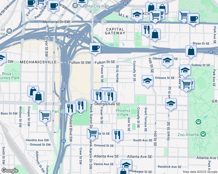 map of restaurants, bars, coffee shops, grocery stores, and more near 59 Crumley Street Southeast in Atlanta