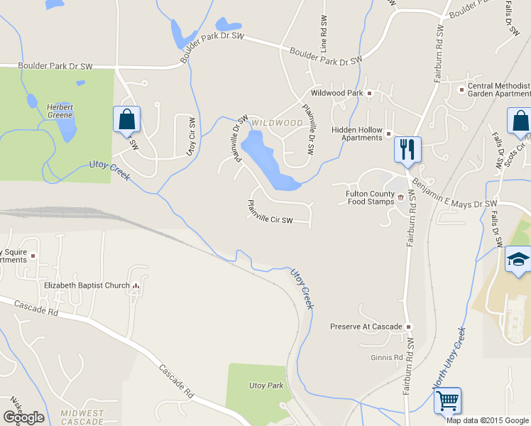 map of restaurants, bars, coffee shops, grocery stores, and more near 792 Plainville Circle Southwest in Atlanta