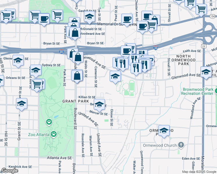 map of restaurants, bars, coffee shops, grocery stores, and more near 745 Hansell Street Southeast in Atlanta
