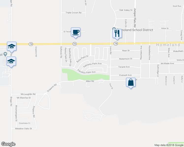 map of restaurants, bars, coffee shops, grocery stores, and more near 30801 Paradise Palm Avenue in Homeland