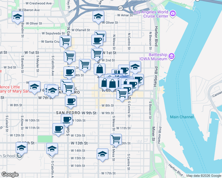 map of restaurants, bars, coffee shops, grocery stores, and more near 418 West 6th Street in Los Angeles