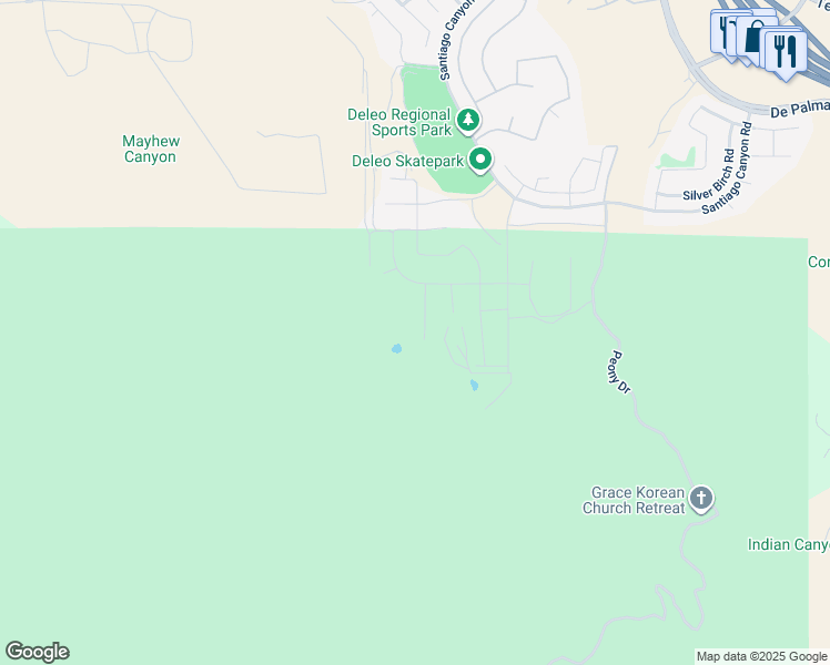map of restaurants, bars, coffee shops, grocery stores, and more near 26346 Pawpaw Court in Corona