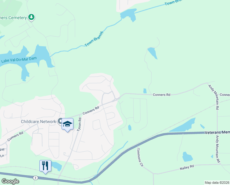 map of restaurants, bars, coffee shops, grocery stores, and more near 105 Enclave Drive in Villa Rica