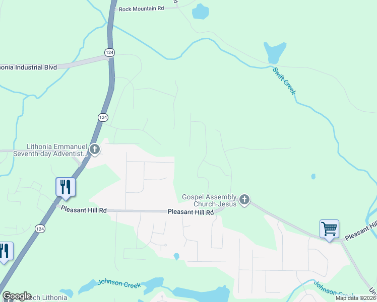 map of restaurants, bars, coffee shops, grocery stores, and more near 1738 Indian Woods Road in Lithonia