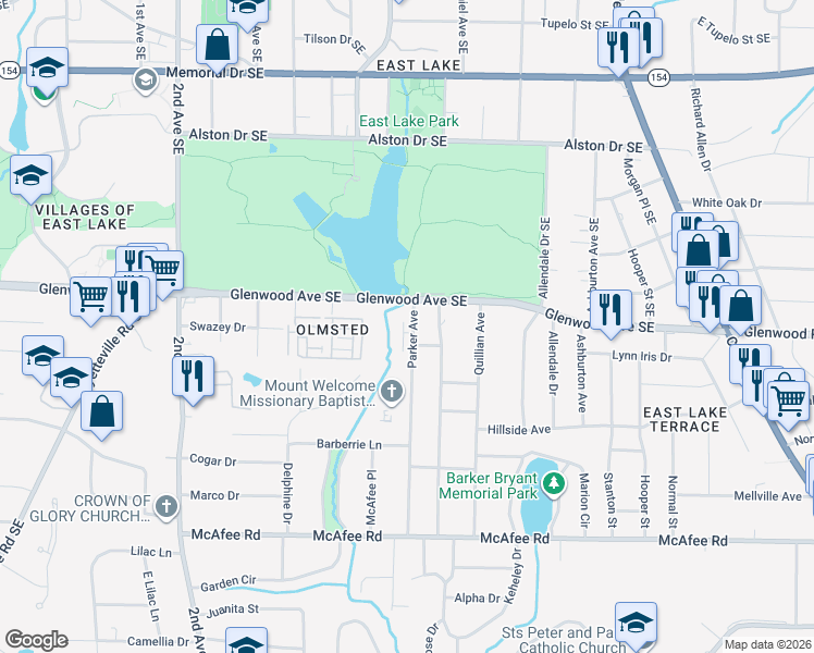 map of restaurants, bars, coffee shops, grocery stores, and more near 2661 Glenwood Avenue Southeast in Atlanta