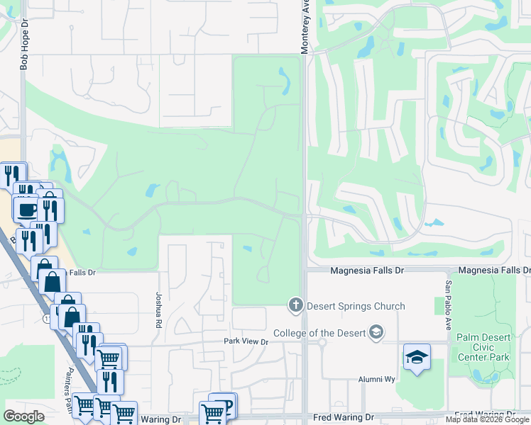 map of restaurants, bars, coffee shops, grocery stores, and more near 142 Avenida Las Palmas in Rancho Mirage