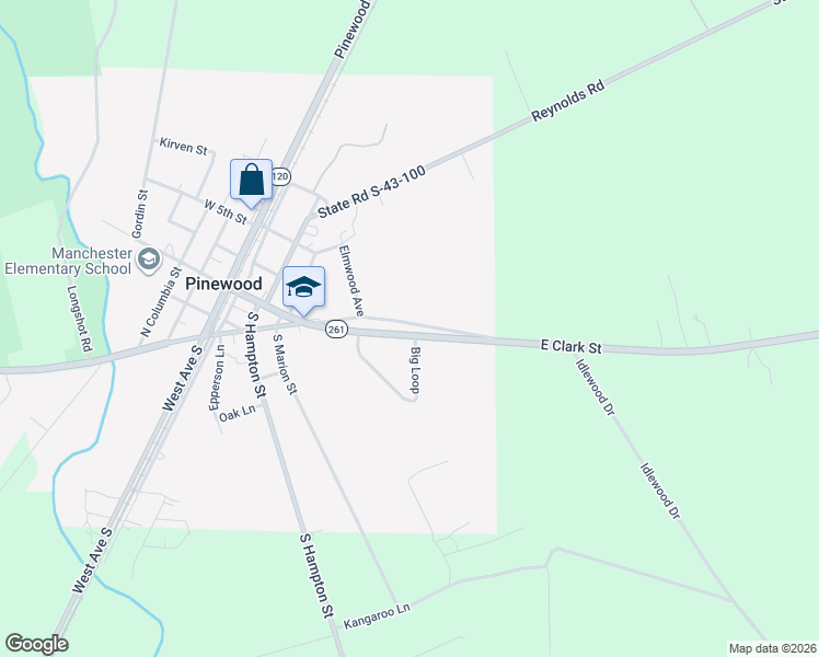 map of restaurants, bars, coffee shops, grocery stores, and more near E Fulton St in Pinewood