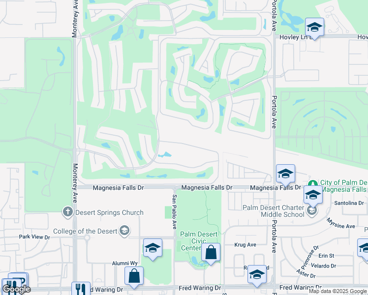 map of restaurants, bars, coffee shops, grocery stores, and more near 247 Castellana North in Palm Desert