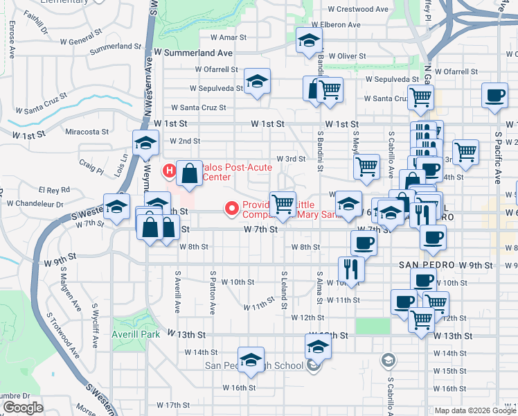 map of restaurants, bars, coffee shops, grocery stores, and more near 1174 West 6th Street in Los Angeles County