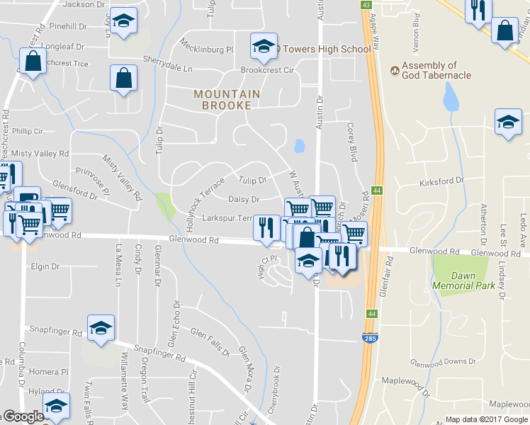 map of restaurants, bars, coffee shops, grocery stores, and more near 3735 Daisy Drive in Decatur