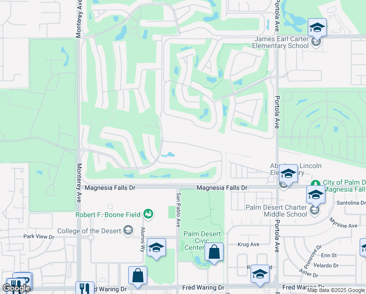 map of restaurants, bars, coffee shops, grocery stores, and more near 247 Castellana North in Palm Desert