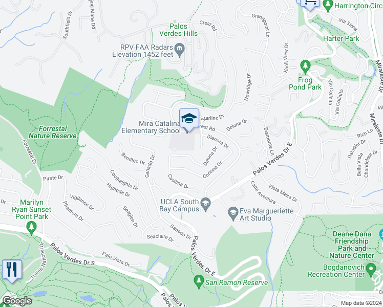 map of restaurants, bars, coffee shops, grocery stores, and more near 3351 Deluna Drive in Rancho Palos Verdes