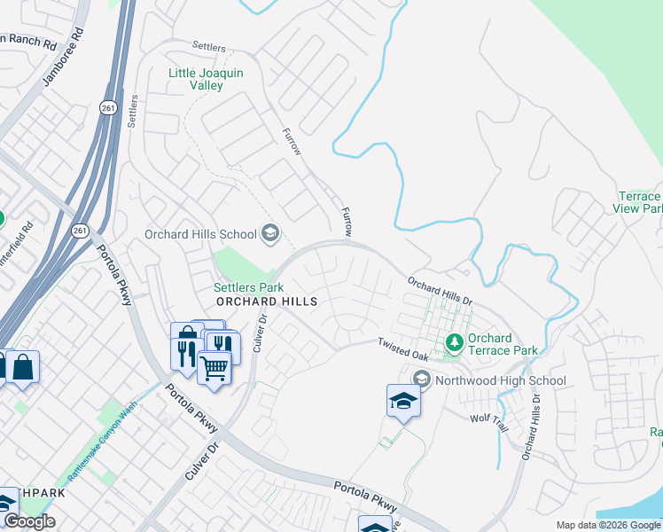 map of restaurants, bars, coffee shops, grocery stores, and more near 77 Stagecoach in Irvine