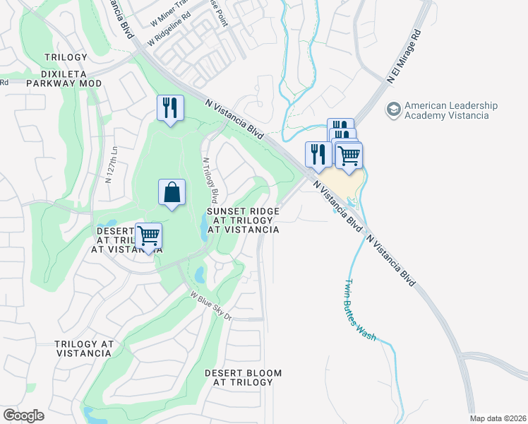 map of restaurants, bars, coffee shops, grocery stores, and more near 28207 North 123rd Lane in Peoria