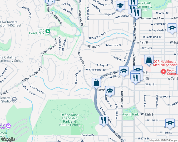 map of restaurants, bars, coffee shops, grocery stores, and more near 1918 West Chandeleur Drive in Los Angeles