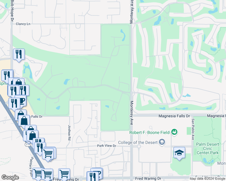 map of restaurants, bars, coffee shops, grocery stores, and more near 151 Ave Las Palmas in Rancho Mirage