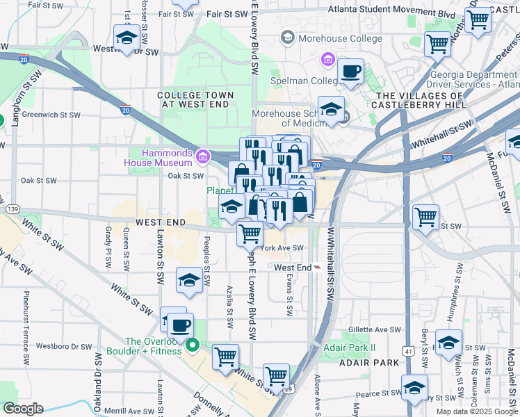 map of restaurants, bars, coffee shops, grocery stores, and more near Skylofts Atlanta in Atlanta