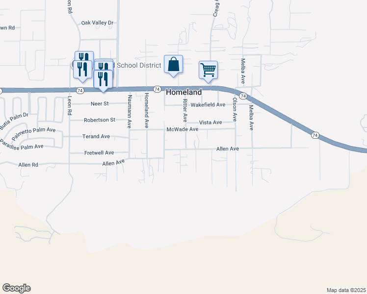 map of restaurants, bars, coffee shops, grocery stores, and more near 31596 Allen Avenue in Homeland