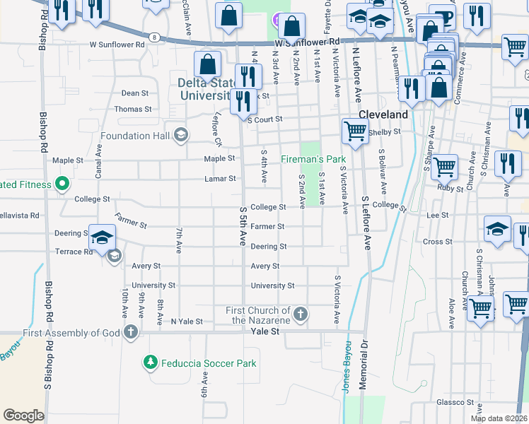 map of restaurants, bars, coffee shops, grocery stores, and more near 800-998 College Street in Cleveland