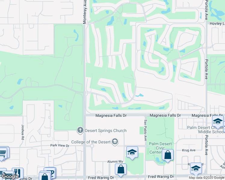 map of restaurants, bars, coffee shops, grocery stores, and more near 191 Madrid Avenue in Palm Desert