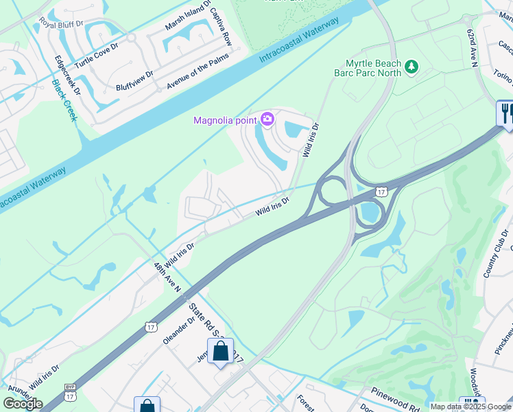 map of restaurants, bars, coffee shops, grocery stores, and more near 4805 Luster Leaf Circle in Myrtle Beach