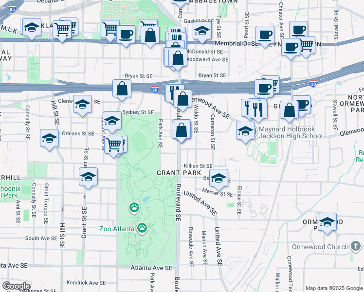 map of restaurants, bars, coffee shops, grocery stores, and more near in Atlanta