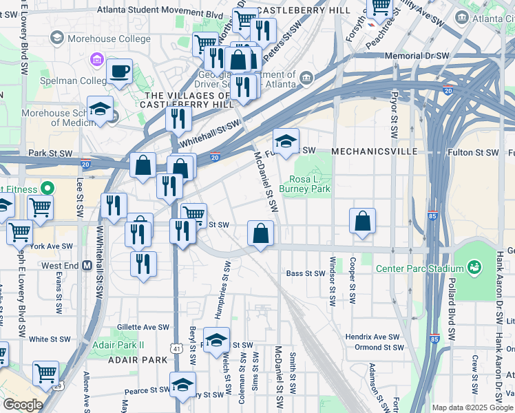 map of restaurants, bars, coffee shops, grocery stores, and more near 585 McDaniel Street Southwest in Atlanta