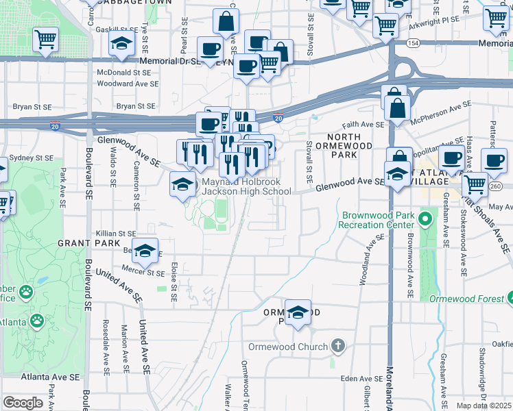 map of restaurants, bars, coffee shops, grocery stores, and more near 944 Glenwood Avenue Southeast in Atlanta