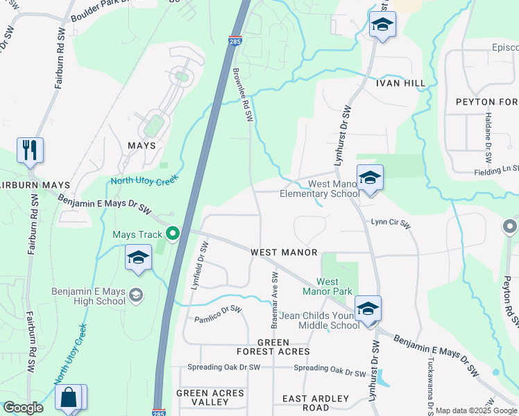 map of restaurants, bars, coffee shops, grocery stores, and more near in Atlanta