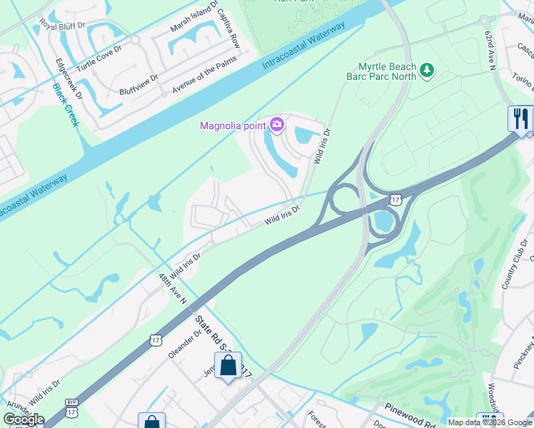 map of restaurants, bars, coffee shops, grocery stores, and more near 4805 Luster Leaf Circle in Myrtle Beach
