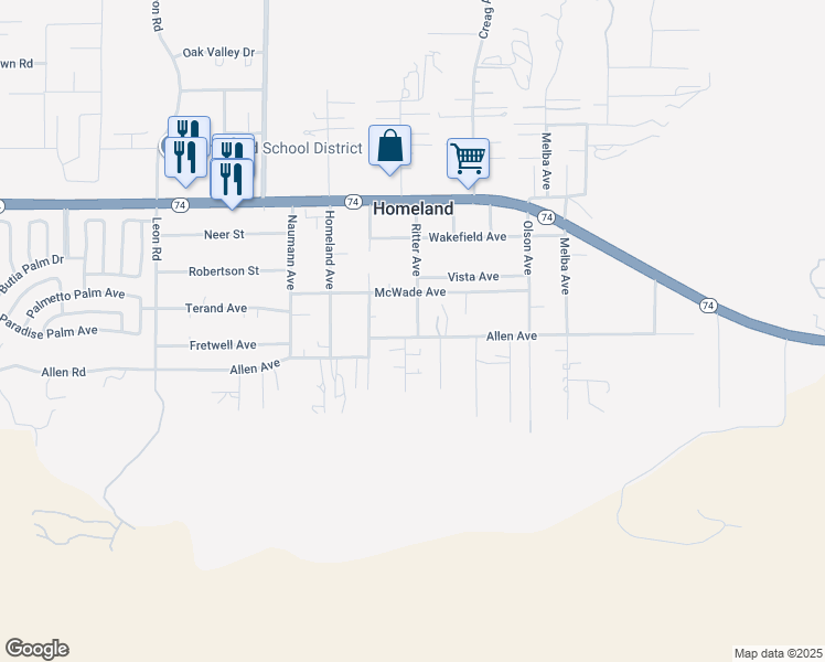 map of restaurants, bars, coffee shops, grocery stores, and more near 31596 Allen Avenue in Homeland