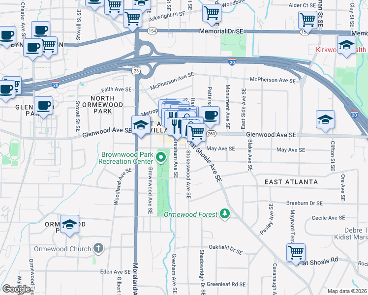 map of restaurants, bars, coffee shops, grocery stores, and more near 533 Flat Shoals Avenue Southeast in Atlanta