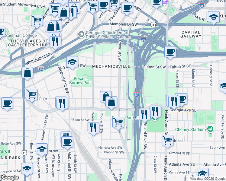 map of restaurants, bars, coffee shops, grocery stores, and more near 572 Formwalt Street Southwest in Atlanta