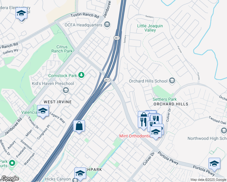 map of restaurants, bars, coffee shops, grocery stores, and more near 3 Larchwood in Irvine