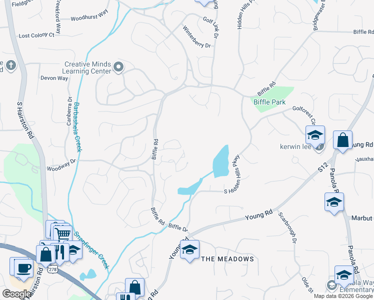 map of restaurants, bars, coffee shops, grocery stores, and more near 5091 Highland Hills Parkway in Stone Mountain