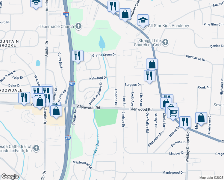 map of restaurants, bars, coffee shops, grocery stores, and more near 4029 Moffat Court in Decatur